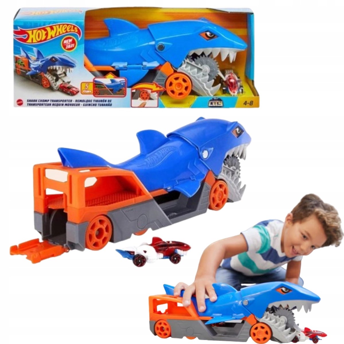 Hot Wheels Haai Transporter - Auto Vangwagen met 1:64 Auto