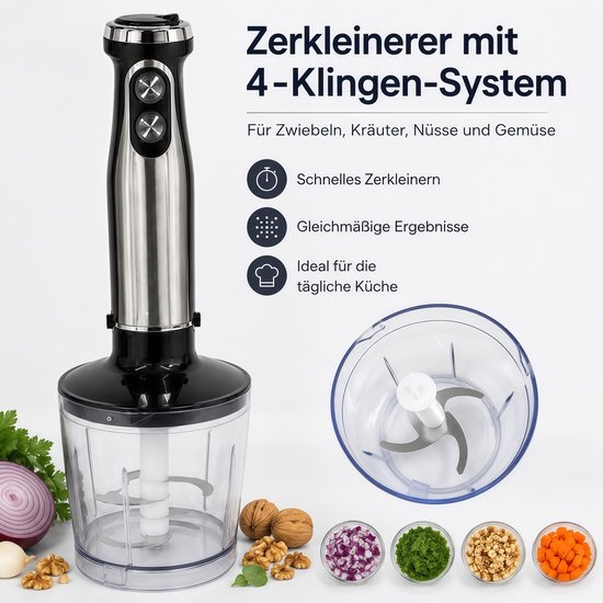 Staafmixer 5-in-1 mixerset, roestvrijstalen staafmixer met traploze snelheidsregeling, 1500 W, hakmolen, garde, melkopschuimer en maatbeker van OYLCDI — afbeelding 3