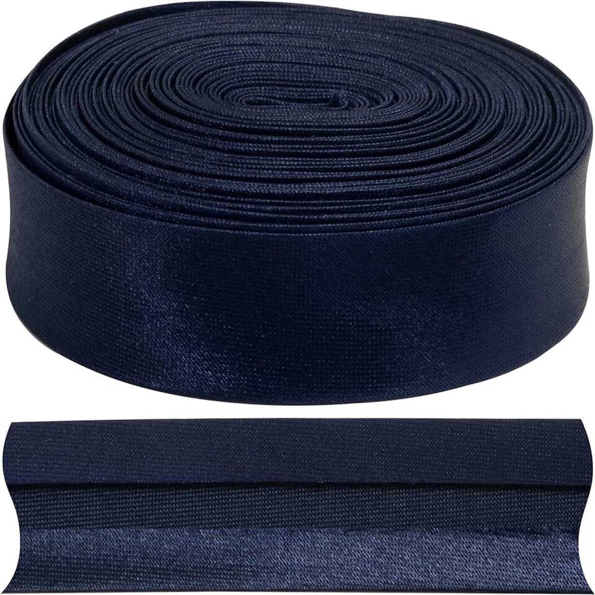 Biaisband, gevouwen, 9 meter x 18 mm - van polyester - kleur donkerblauw