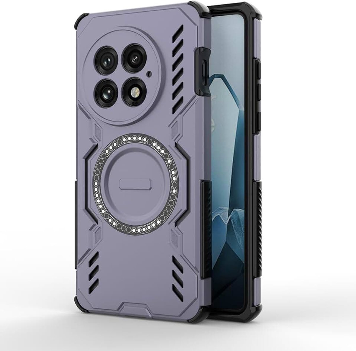 Hoesje voor OnePlus 13 5G, militaire bescherming harde PC zachte TPU bumper achterkant [anti-slip textuur] met vierhoekige airbag schokbestendig en sterke magneet-paars