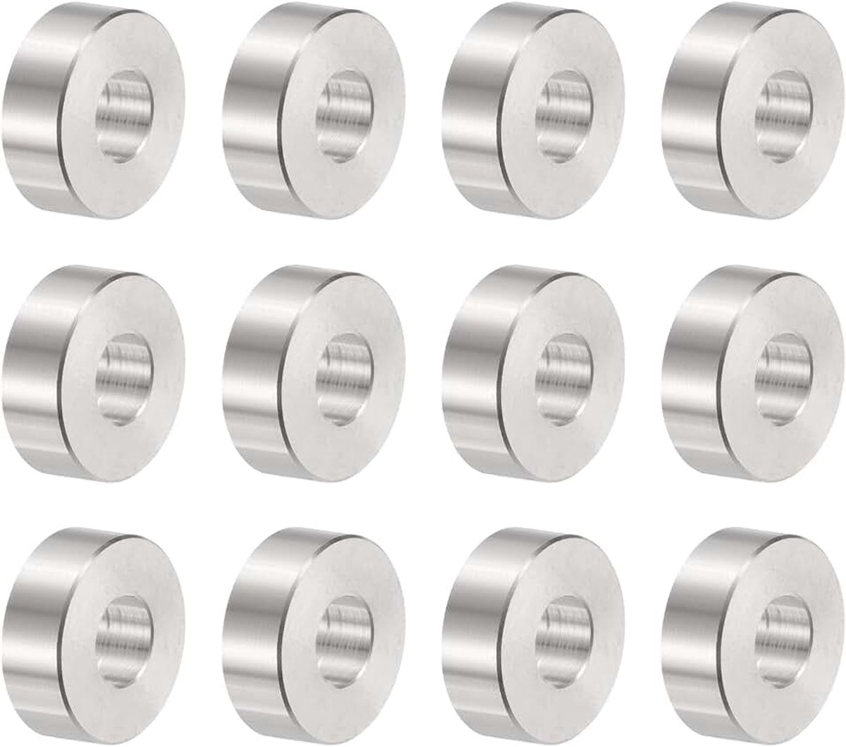 12 stuks roestvrijstalen afstandhouders 8,5 mm boring x 20 mm buitendiameter x 8 mm lengte schroefbus blanke afwerking ronde metalen afstandshulzen voor M8 schroeven en stangen