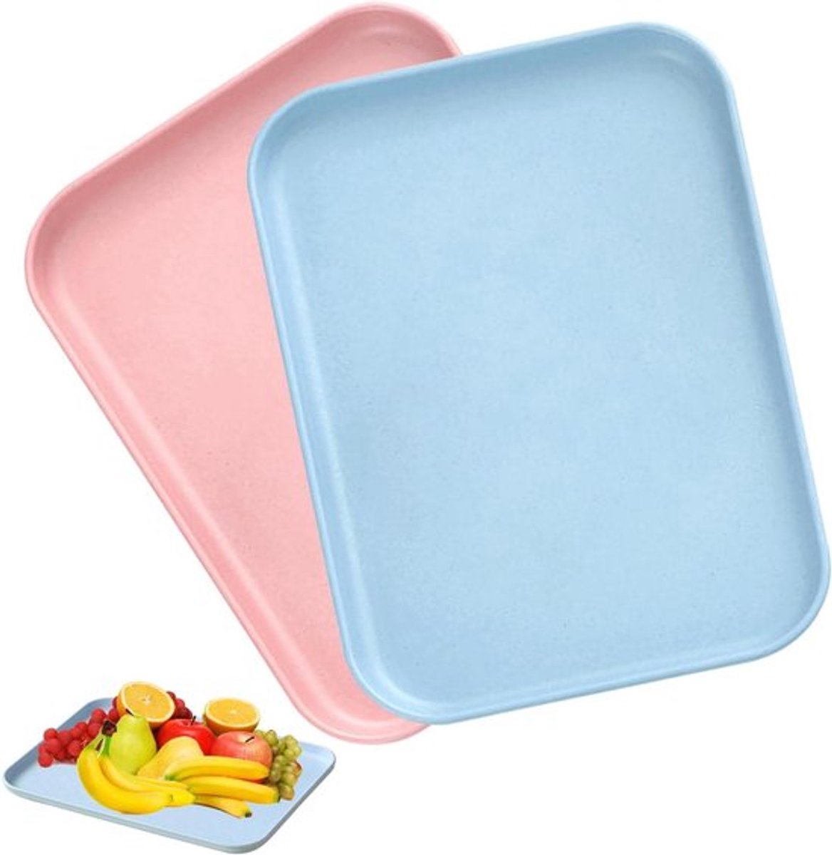 Dienblad Kunststof Rechthoekig - Set van 2 - Antislip - 30,3 x 22 cm - Roze en Blauw - Duurzaam - Keuken - Woonkamers - Eetkamer - Koffieshop