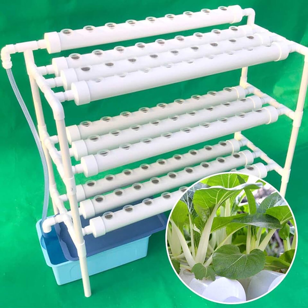 Hydrocultuur-kweeksysteem met 90 plantplaatsen 3-laags Hydrocultuur-kweeksysteem bodembesparende kweekbuizen met verdikkingsvoeg | Waterpomp, automatisch bewateringssysteem, PVC-U, Wit