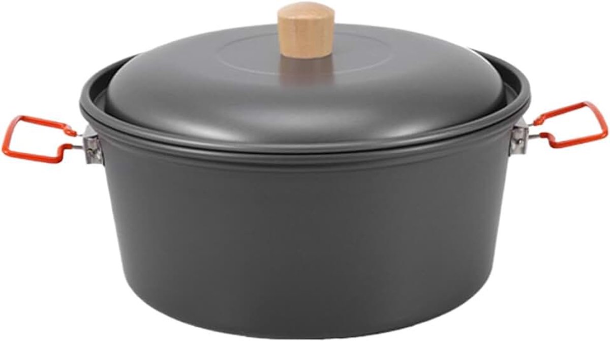 Campingpan met capaciteit, zilver/zwart, rookende campingkookpannen, hittebestendige draagbare picknickuitrusting, 3 kwart volume, aluminium materiaal, inklapbare handgrepen