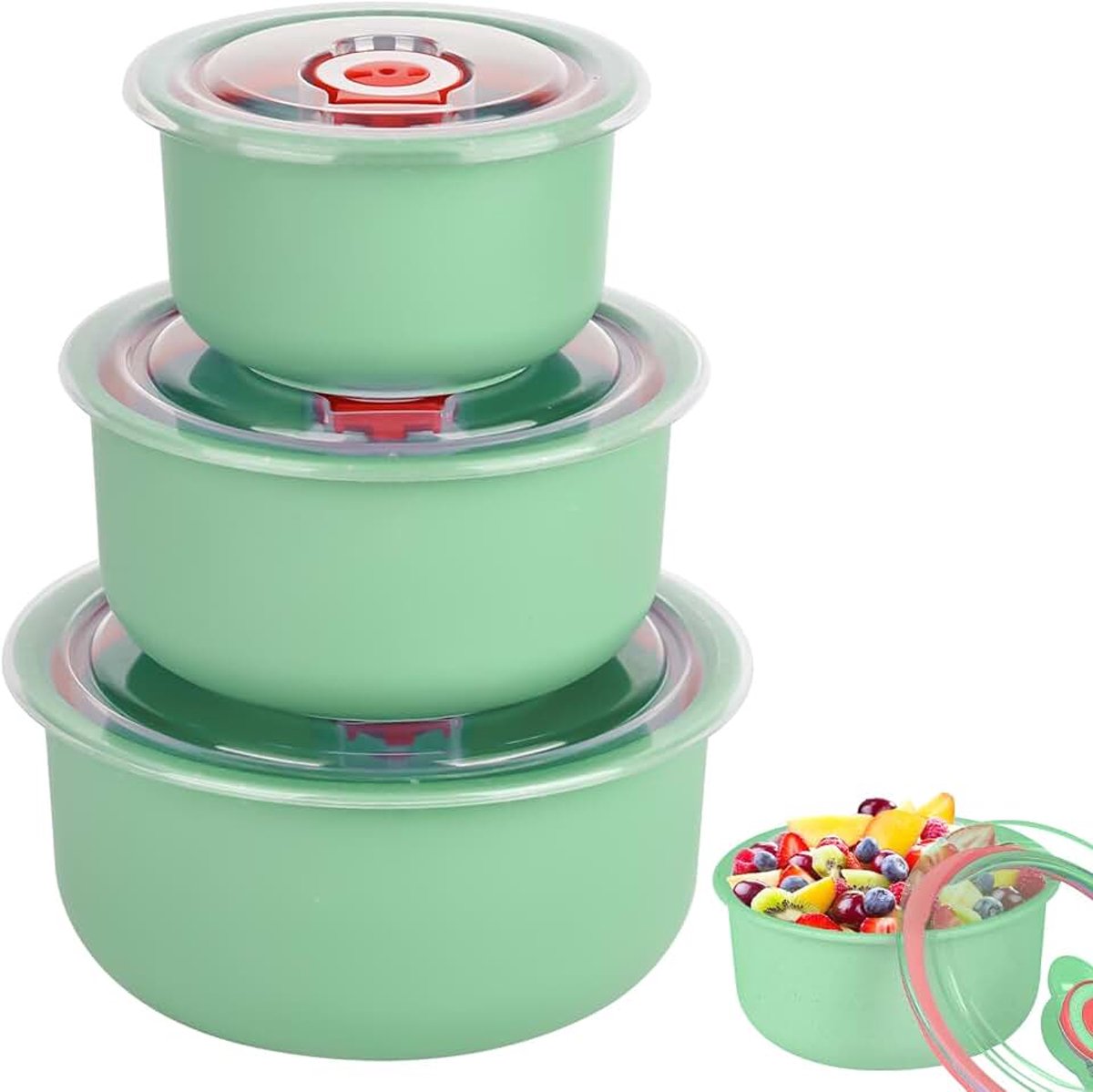Magnetronservies met deksel, magnetronservies, vershouddozen, 300/500/900 ml, magnetronservies om op te warmen, voor vaatwasser, magnetron, oven, koelkast (groen)