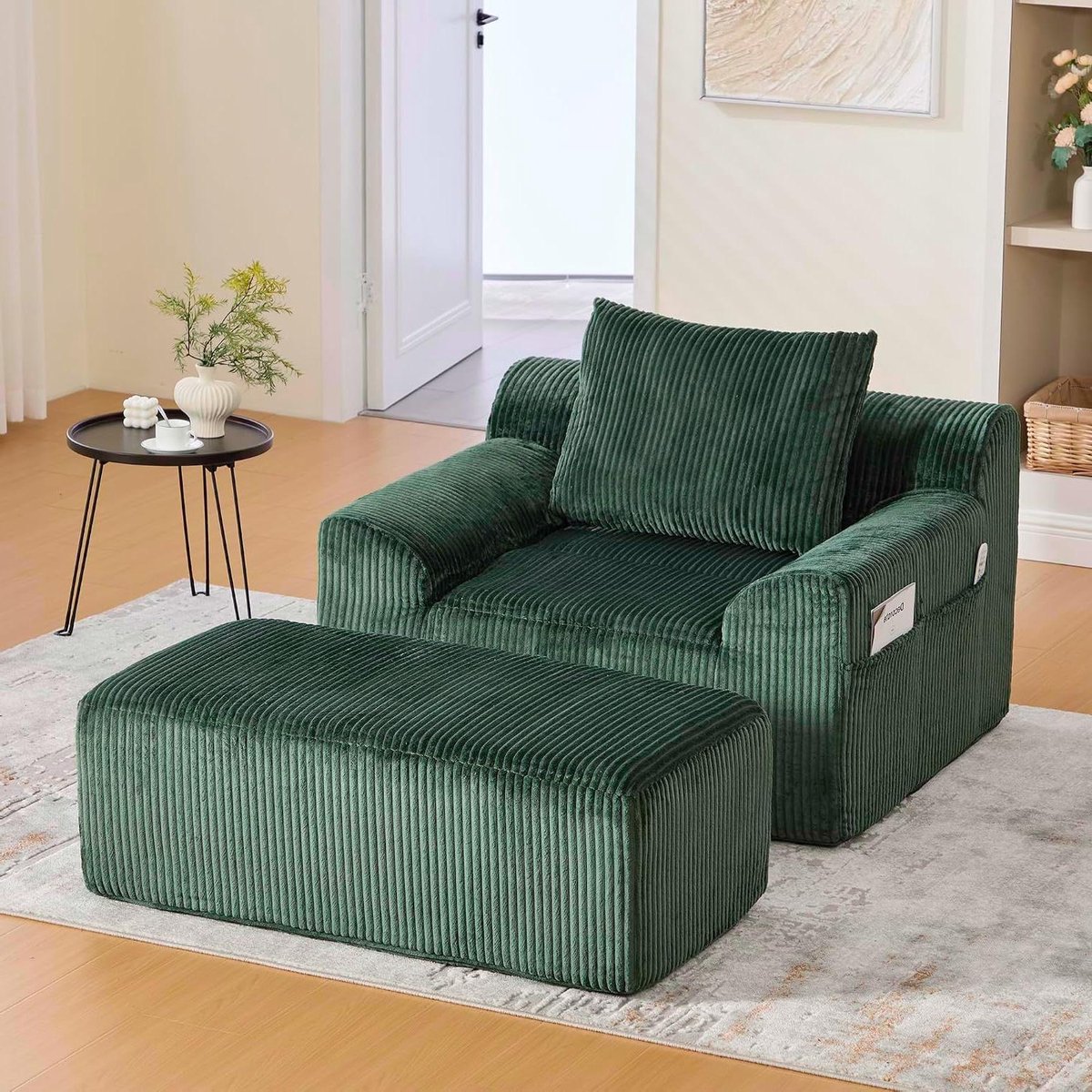 Oversized Bankstoel - Leesstoel Corduroy - Ontspannen Zitten - Geen Montage Nodig - Extra Groot - Smaragdgroen