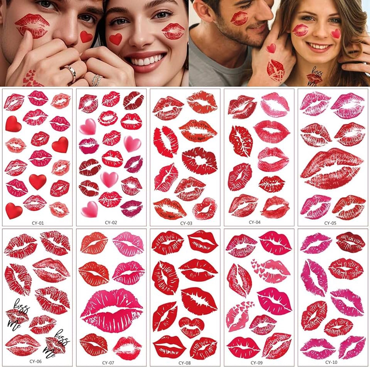 12 vellen Halloween lippen print gezichtstattoo stickers voor volwassenen, mannen, vrouwen, meisjes, kinderen, Halloween feestmake-up