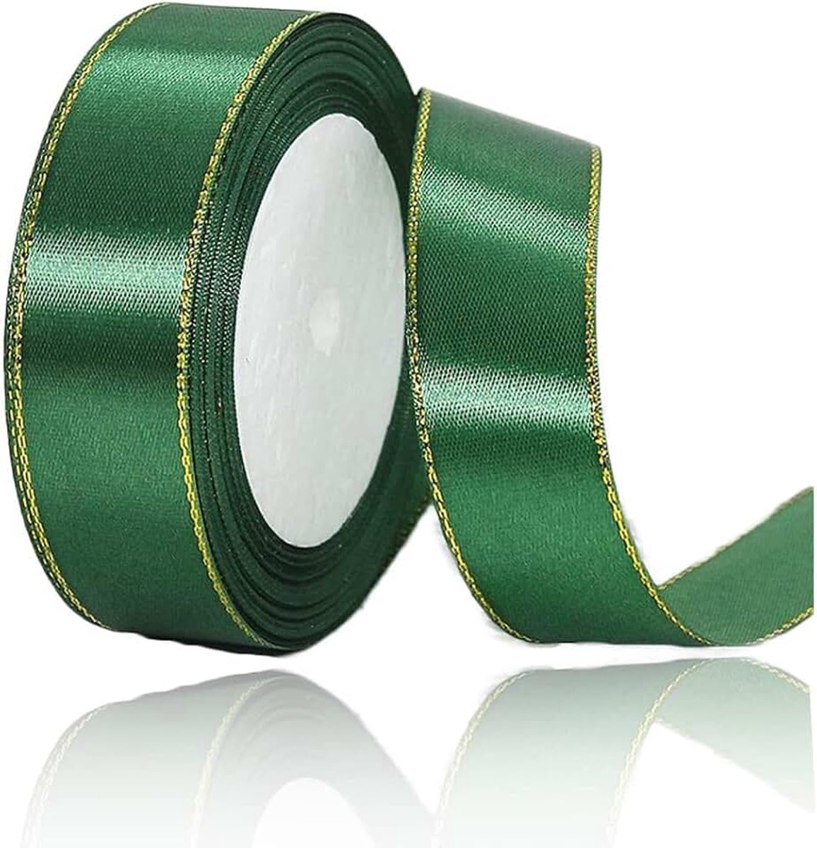 20 mm x 22 m lint met gouden rand, dubbelzijdig satijnen lint voor Kerstmis doe-het-zelf kerstlint voor knutselen, kerstlint om cadeau te wappen, knutselen kerstboom, taartkrans, strik,