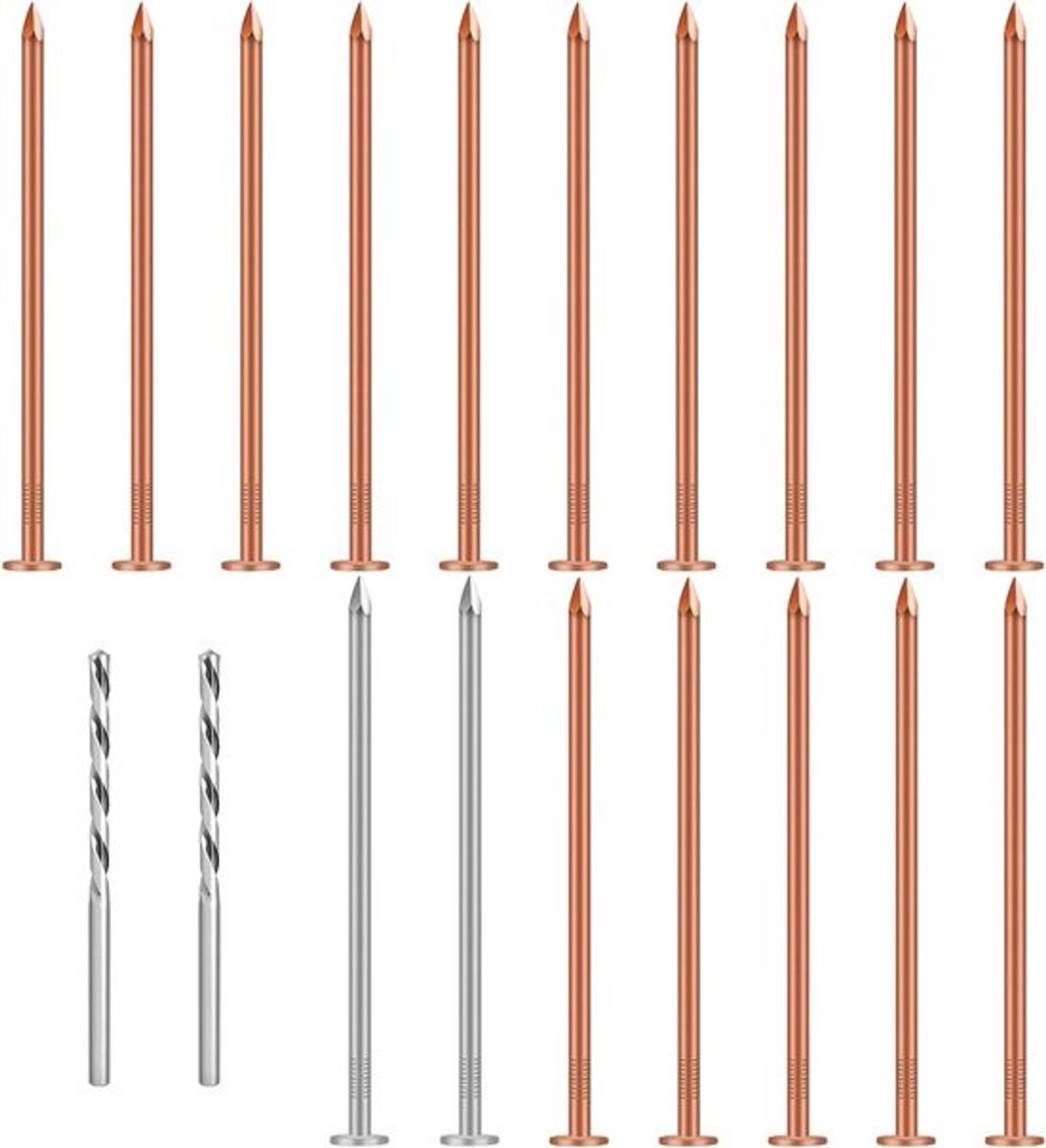 Koperen nagels voor bomen - 15 stuks - 89 mm - Sterke koperen spijkers - Lange nagels voor het verwijderen - Met stalen en geperforeerde spijkers
