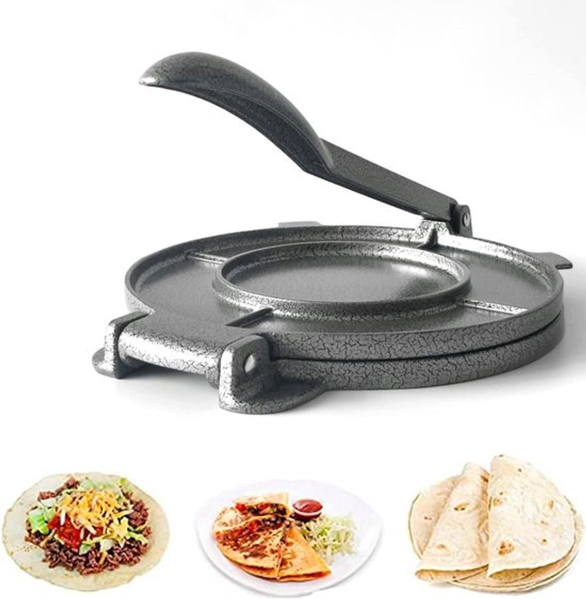 Maïs Tortilla Pers en Roti Maker voor Keuken - Aluminiumlegering - Grijs - Tortilla Machine - Geschikt voor Tortilla's en Koekjes - Biscuitpers.