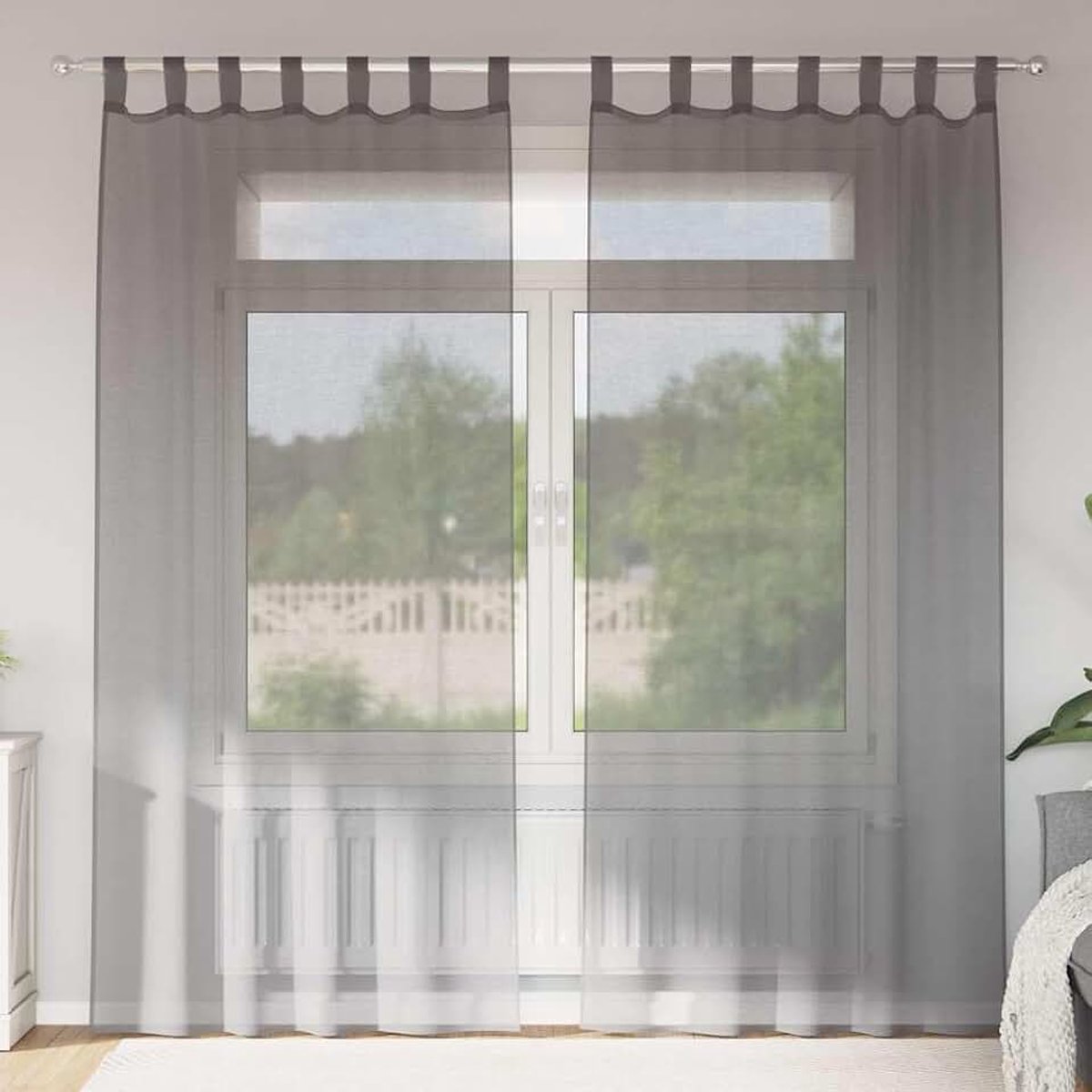 Gordijnen met lussen, semi-transparante gordijnen van polyester, voor daglicht en privacy, wasbaar en duurzaam, 140 x 225 cm, donkergrijs
