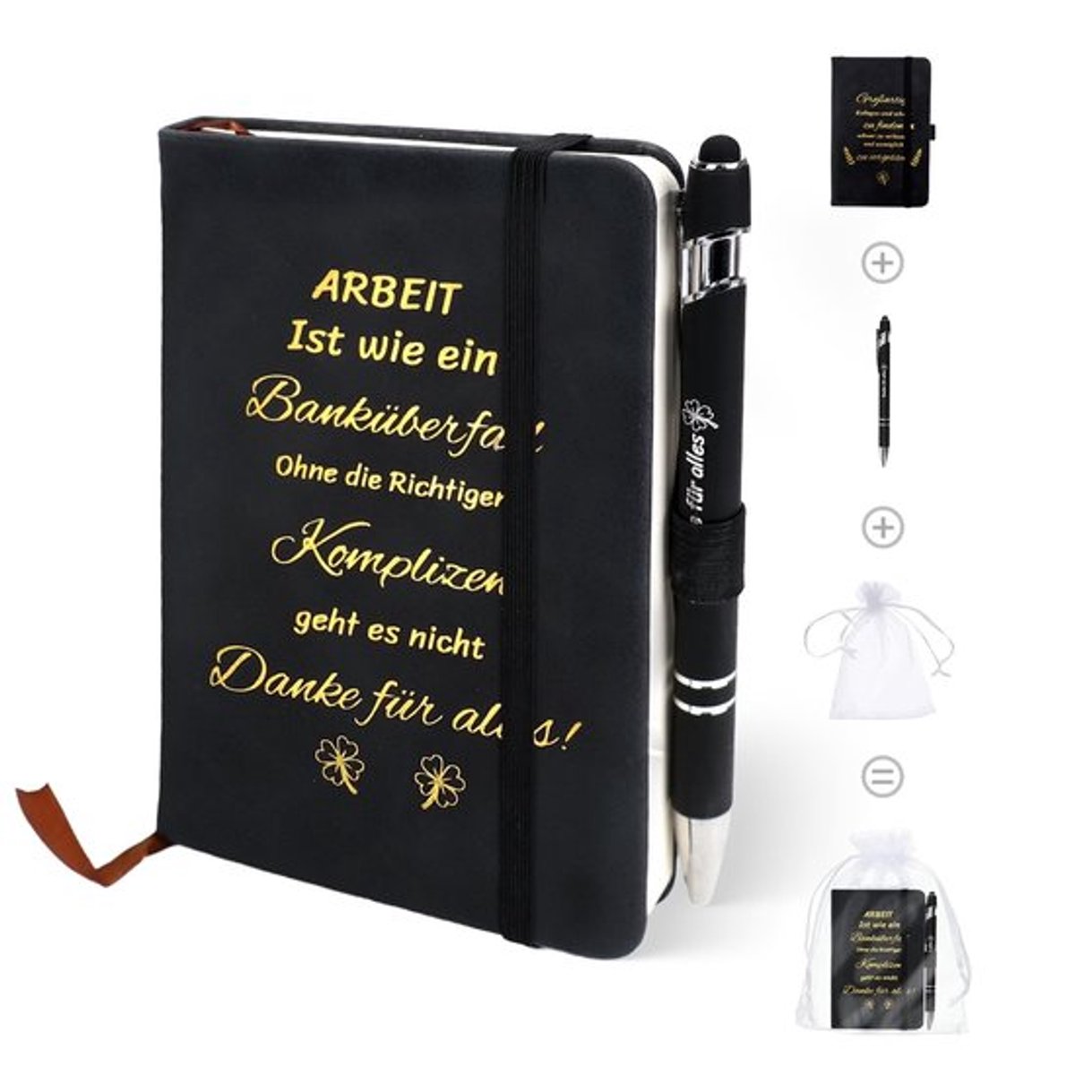 - Cadeau voor collega - Afscheidscadeau - Notitieboek en pen - Zwart - Bedankt collega - Voor werk en kantoor - Deskundigheid en inspiratie