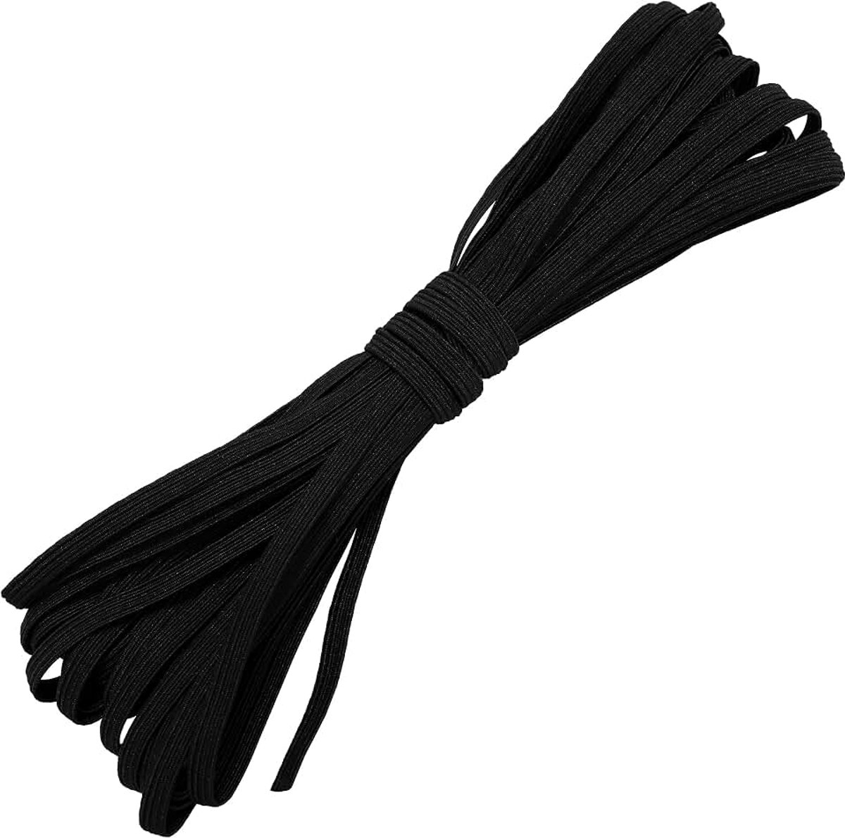 - C67305 - elastisch plat gevlochten koord 10 meter - breedte 6 mm - kleur zwart - van polyester