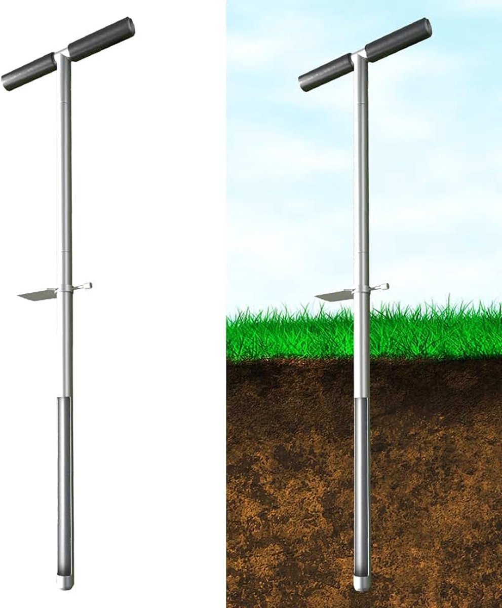 91,4 cm bodemmonstersonde, roestvrij stalen T-greep, bodemmonsternemer voor bodemmonsters met voetpedaal en herbruikbare monsterzakken voor boerderij/landbouw/tuin/gazon/golfbaan