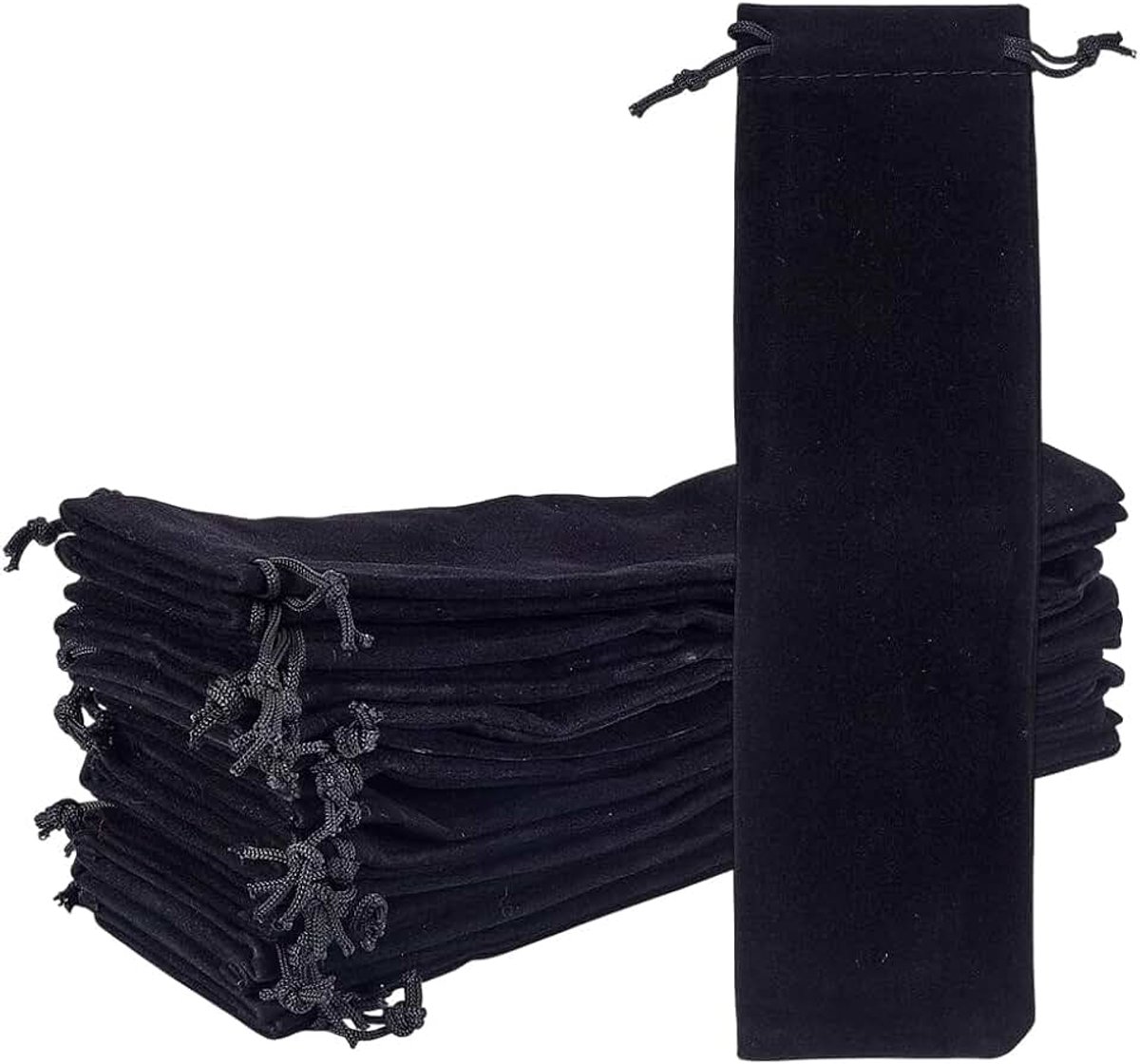 16 stuks fluwelen zakjes met trekkoord, 25,4 x 7,3 x 0,35 cm, grote sieradenzakjes, zwart fluweel, geschenkzakjes, stro, draagtas, draagbare reistas voor sieraden, gastgeschenken voor