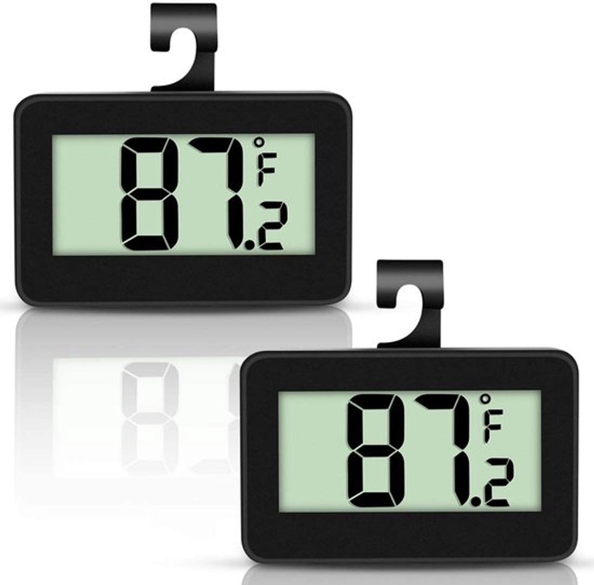 Digitale Koelkast Thermometer - 2 Stuks - Koelkastthermometer - Meetbereik temperatuur -20°C tot +60°C - Accuraat - Met goed leesbaar lcd-display - Met haken - Vorstalarmfunctie - Voor koelkast vriezer - Zwart