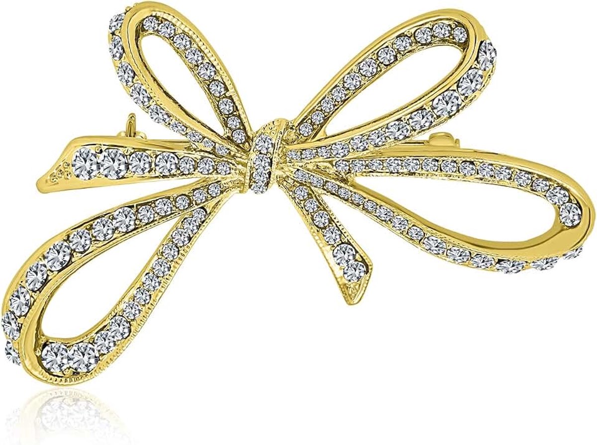 Vakantie Blauw Wit Glinsterende Crystal Bridal Fashion Grote Statement Lint Sjaal Boog Broche Pin Voor Vrouwen Rose Goud of Verzilverd