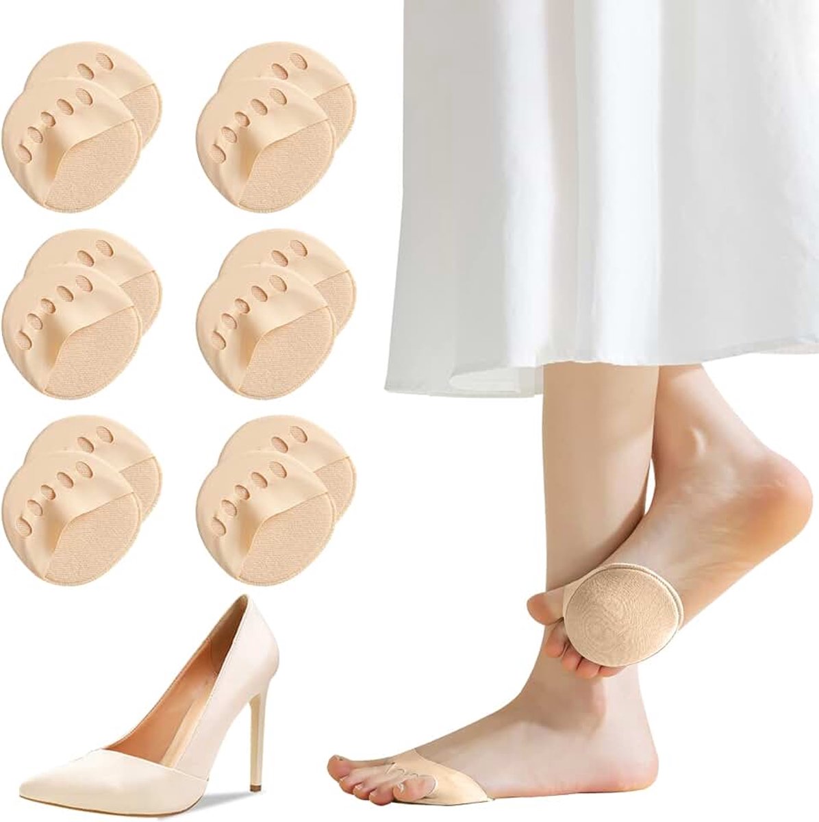 Sokken teensokken dames Toe Socks onzichtbare katoenen teenkap voorvoetkussen zwart beige hoge hakkussen inlegzolen 36-39 39-42