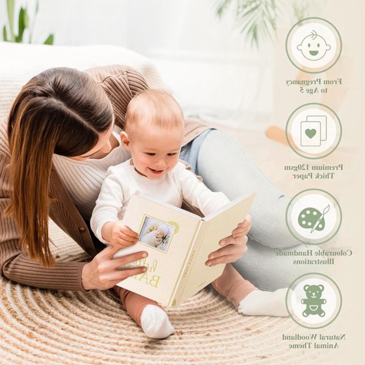Herinneringsboek voor Baby's - Eerste 5 Jaar, DIY Venster, Linnen Fotoalbum, Mijlpaal Album voor Jongens en Meisjes, Scrapbook voor Kostbare Momenten