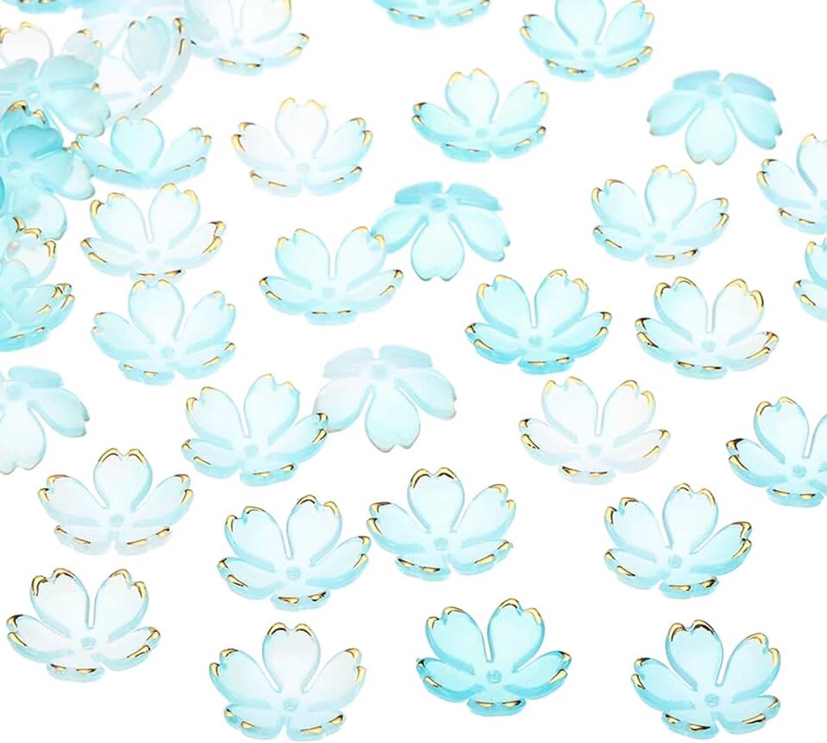 Kralen, 50 stuks vergulde 5-bloemblaadjes gradiënt acryl kersenbloesem bloem kralen voor armbanden, oorbellen, kettingen, sieraden maken en doe-het-zelf ambachten, blauw verloop