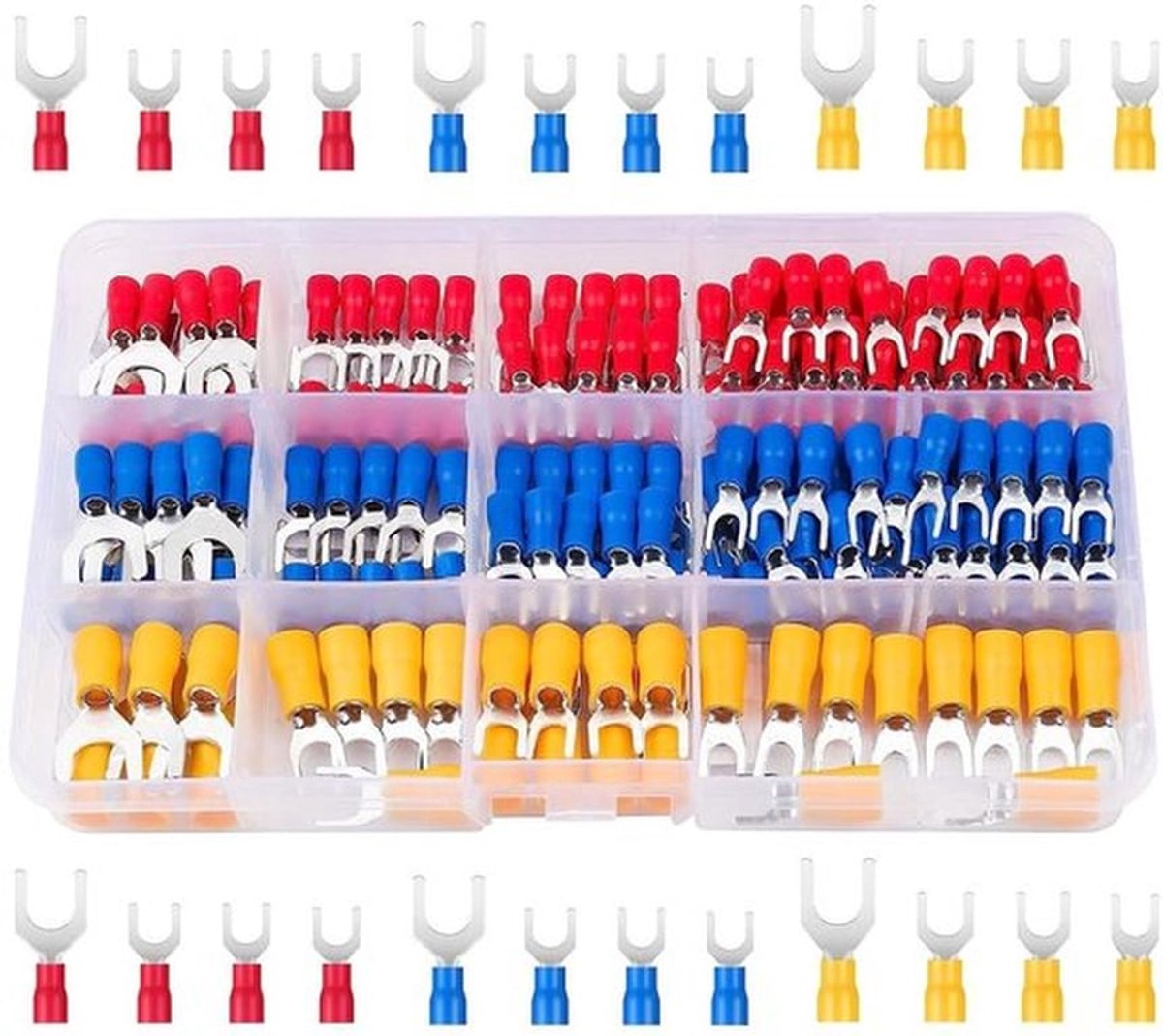 Kabelschoenenset met 290 stuks voor Fork Spade verbindingen. Elektrische crimpverbinders met isolatie.