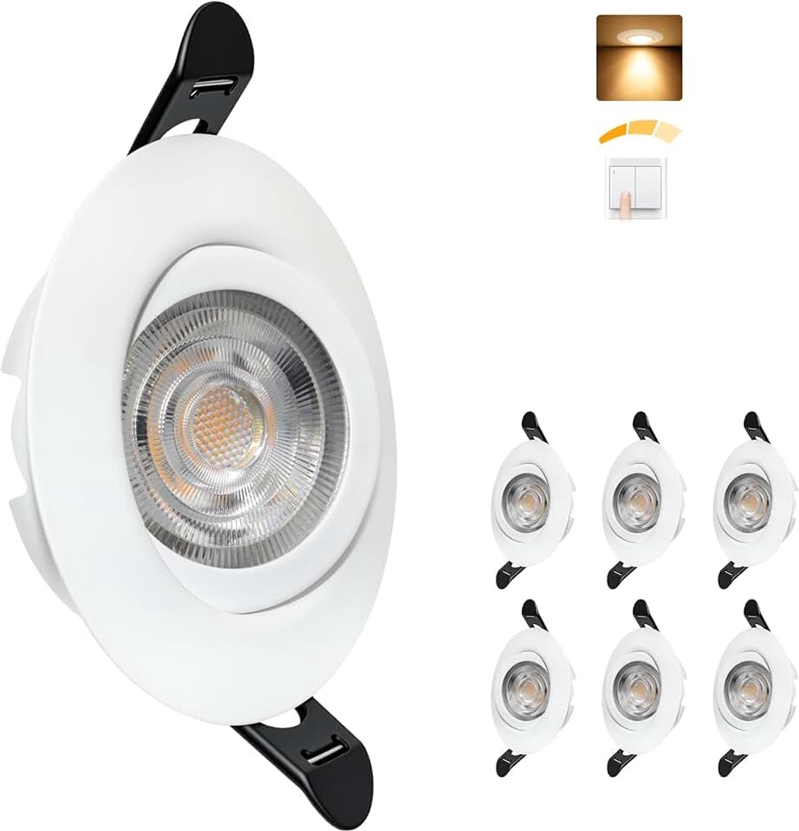 Inbouwspot Dimbaar 230V, 5.5W 600LM IP44 LED Spots Ultraplatte 65-80mm Gatmaat, 45° Draaibaar Plafondspots Warmwit 2700K Inbouwspots Voor Badkamer, Wit Set Van 6
