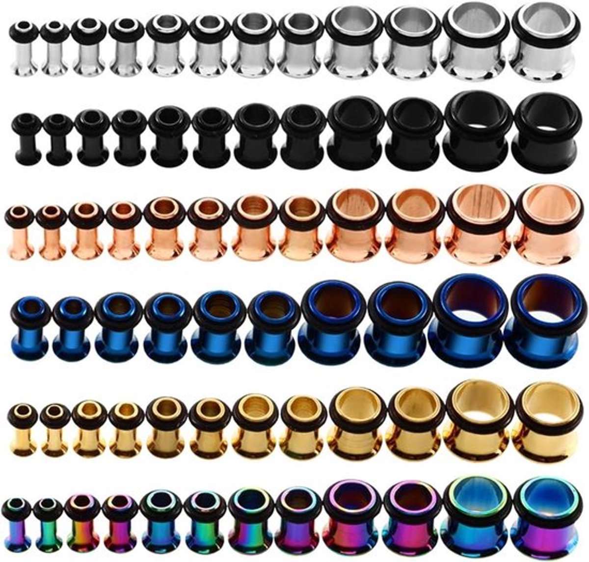 Roestvrij stalen enkele uitlopende oordopjes kit tunnel piercings 14G-00G - 9 paar
