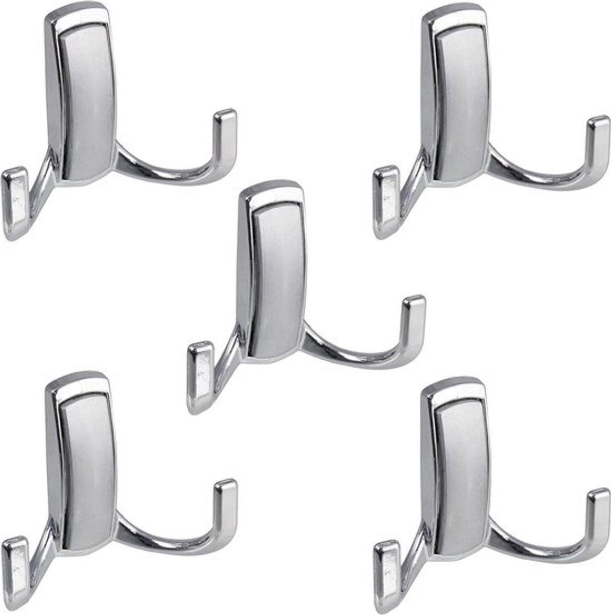 Set van 5 dubbele wandhaken voor haken / kleerhanger ophanging - metaal - chroom + zilver mat - Badkameraccessoires met WC-haken