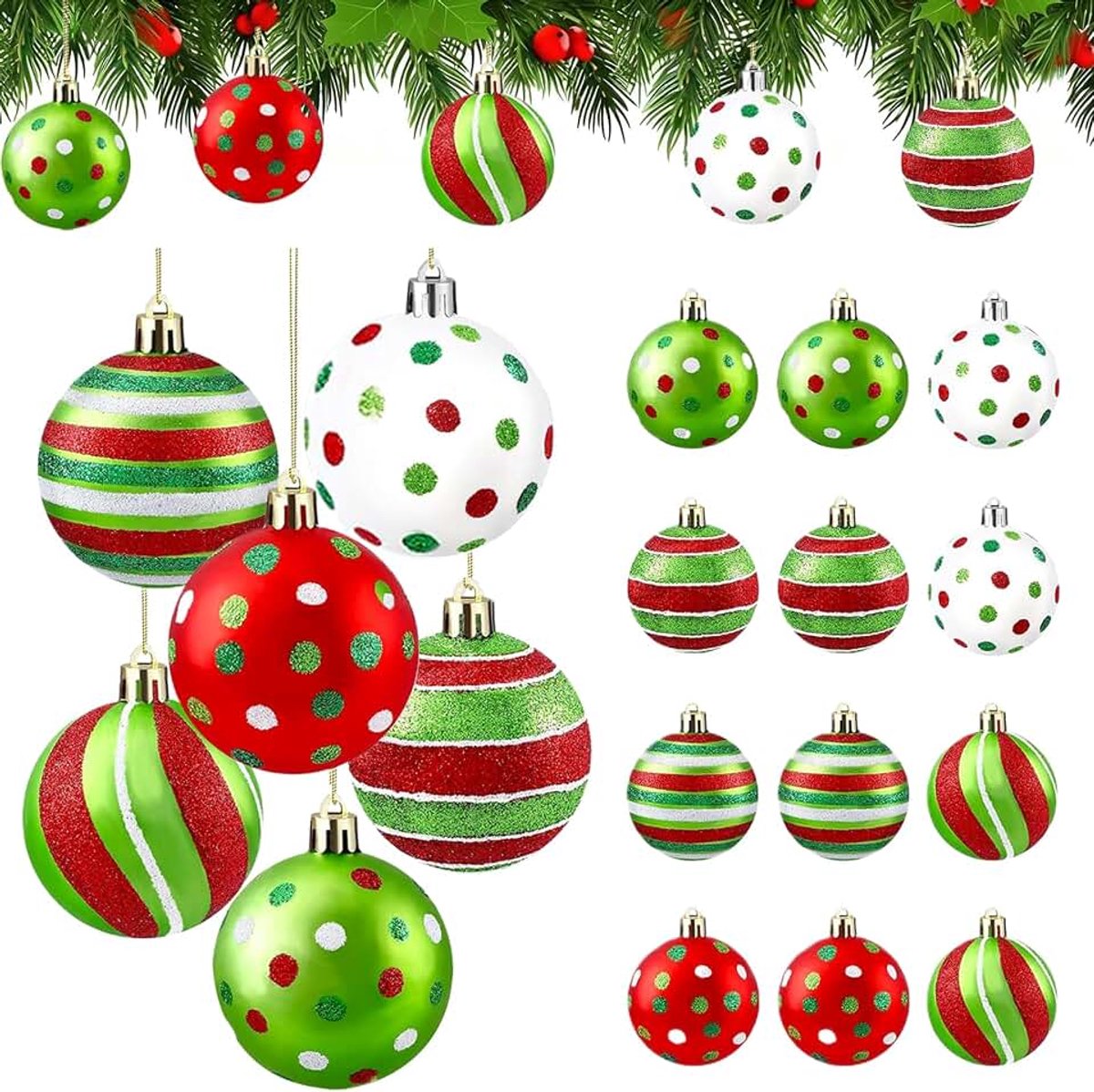 Kerstballen, plastic, 12 stuks 6 cm kerstballen, kerstballen, kerstboomballen, kerstdecoratie, kerstboomversiering, kerstboomversiering