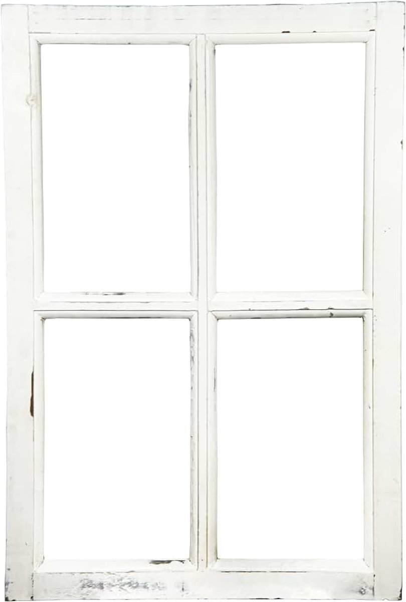 Decoratief vintage stalraam landhuisstijl decoratie - vintage decoratief raam om op te hangen - wanddecoratie hout - houten raamdecoratie