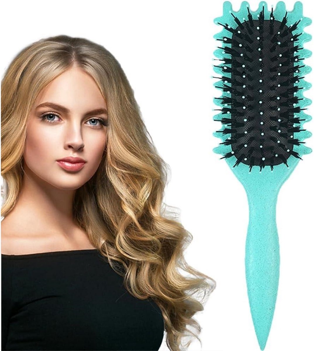 GELLDG Stylingborstel - Lockenbürste voor Curl Hair - 7x4,3x24,5cm - Geschikt voor nasse, fijne & lange haare - Plastic haarborstel voor dames, heren en kinderen - Beige