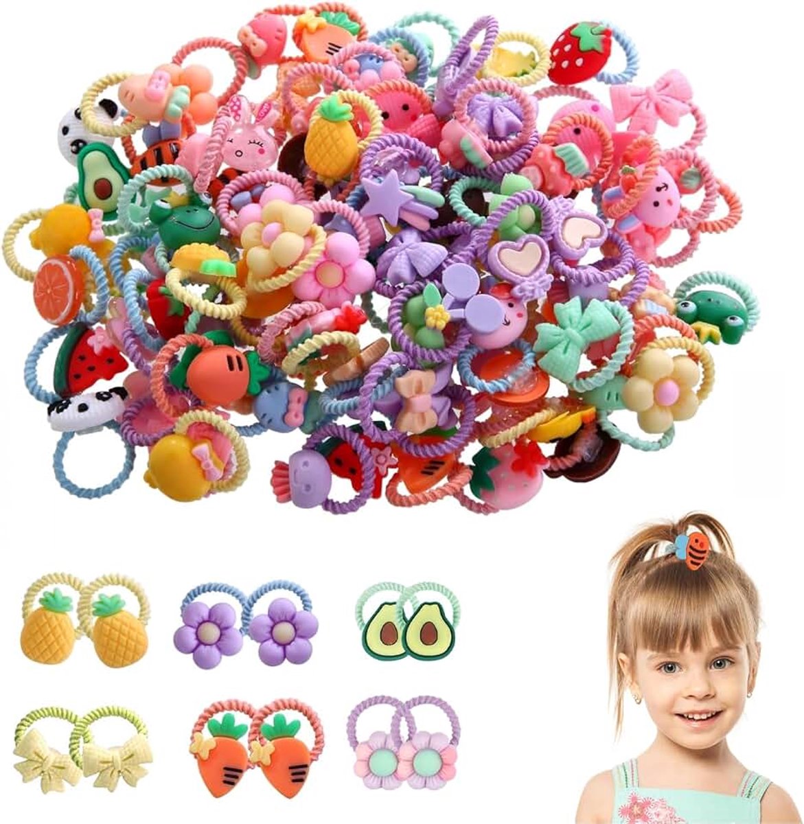 Dames kind 100 stuks – kleurrijke elastiekjes zonder metaal – 2 cm – zachte haaraccessoire voor school sport werk