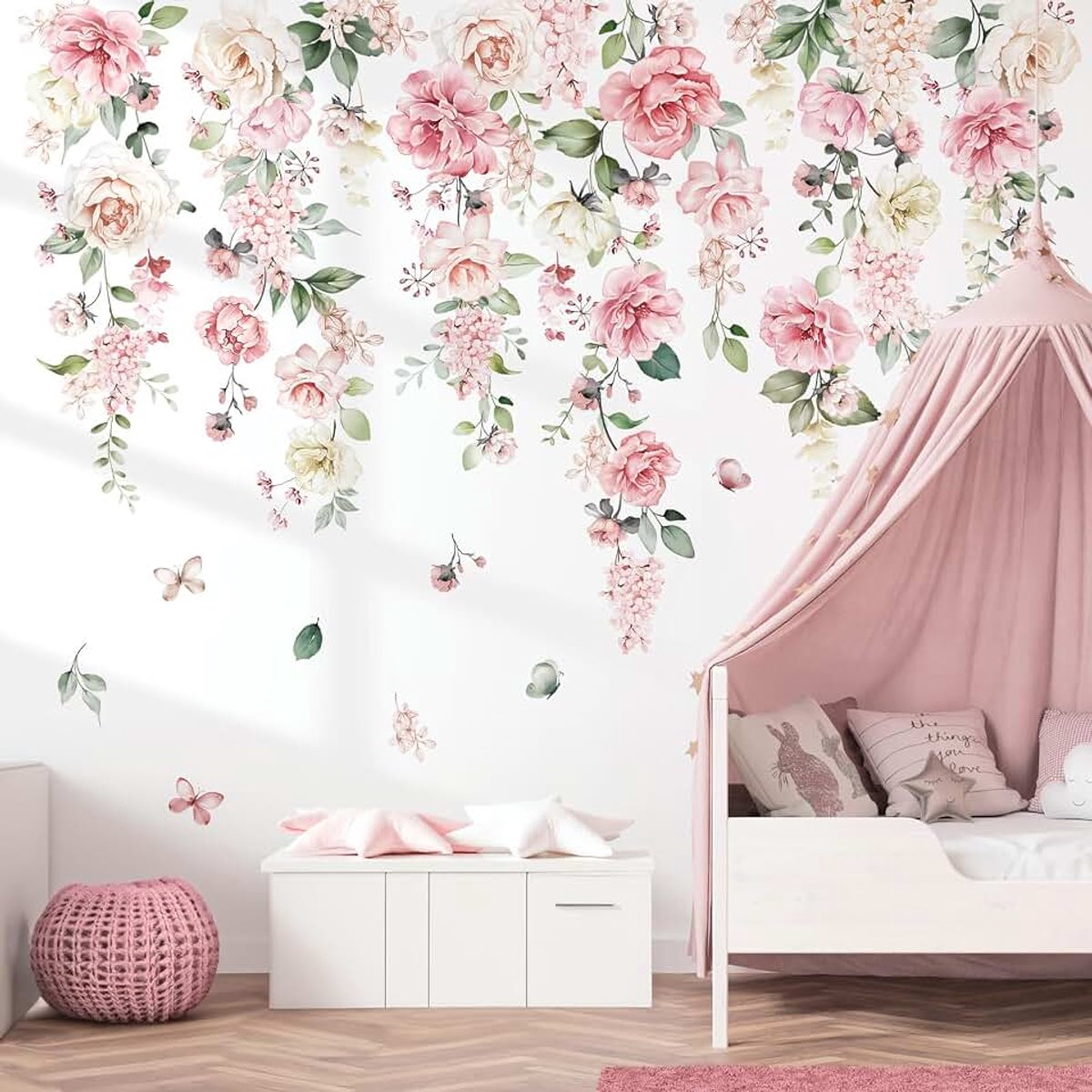 Muurstickers opknoping wijnstok bloemen bladeren schil en stok muur kunst stickers voor baby kinderkamer meisjes slaapkamer woonkamer