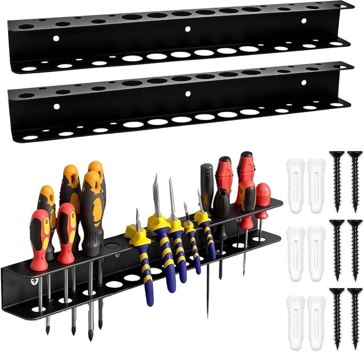 2-delig gereedschapsframe met 3-gats afstand gereedschapshouder muur 40 cm schroevendraaier houder tangenhouder wandhouder gereedschapshouder 18 gaten gereedschap wandhouder