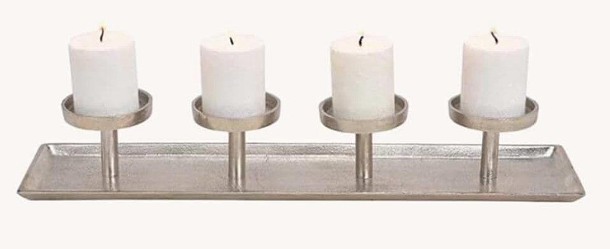 Metaal zilver kandelaar - adventskrans metaal zilver 57 cm, kerstdecoratie, tafeldecoratie, kandelaar