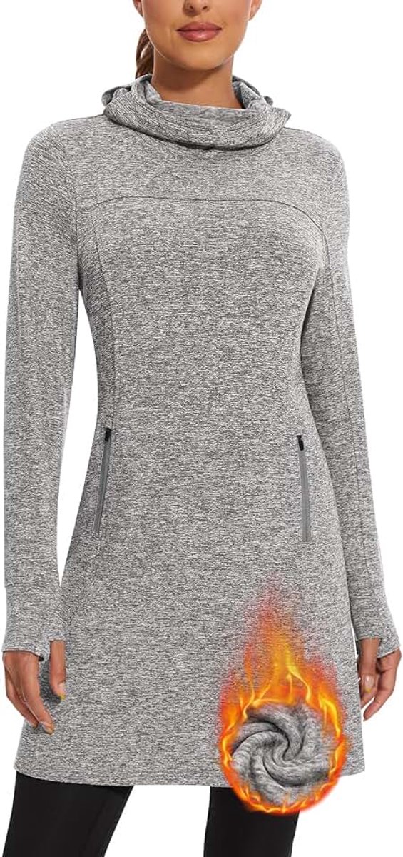 Fleece pullover jurk dames lang sweatshirt dames met zakken rolkraag sweatjurk winter herfst jurk
