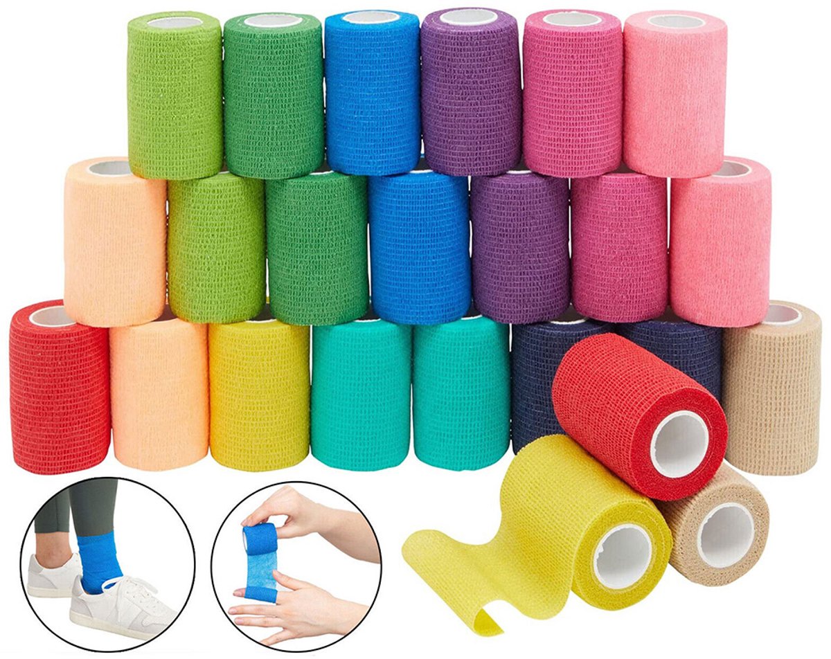 Elastische zelfklevende verbanden – 24 stuks - 7,5 cm * 4,5 m - Verbanden voor huisdieren - Vingerverbanden - Sportbeschermende verbanden - Sterke ondersteunende verbanden - 12 kleuren - Geschikt voor sport