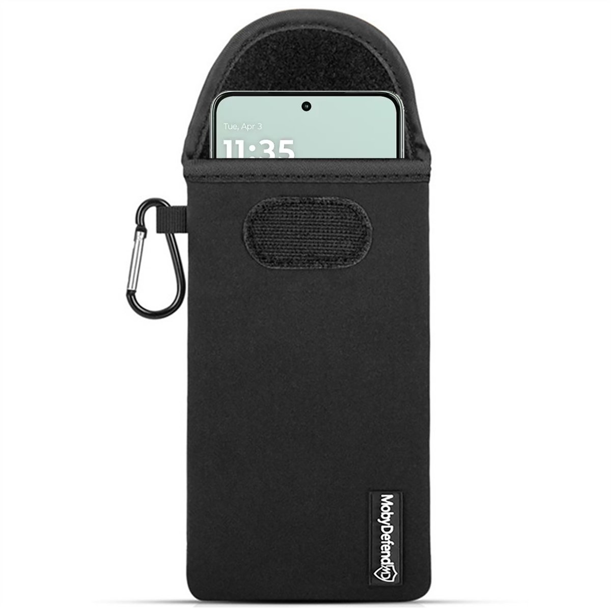 MobyDefend Hoesje - Geschikt voor Motorola Edge 70 Max - Neopreen Pouch Met Karabijnhaak - Insteek - Riemlus - Zwart