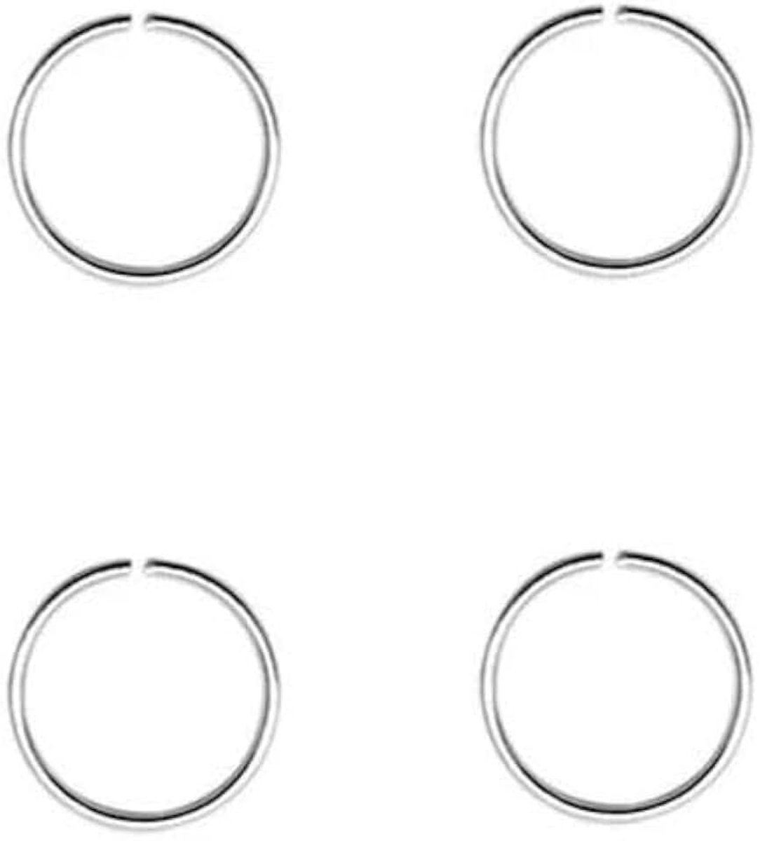 4 dunne neusringen zonder sluiting, 925 sterling zilver, grote binnendiameter van 9 mm, dun 0,6 mm dik