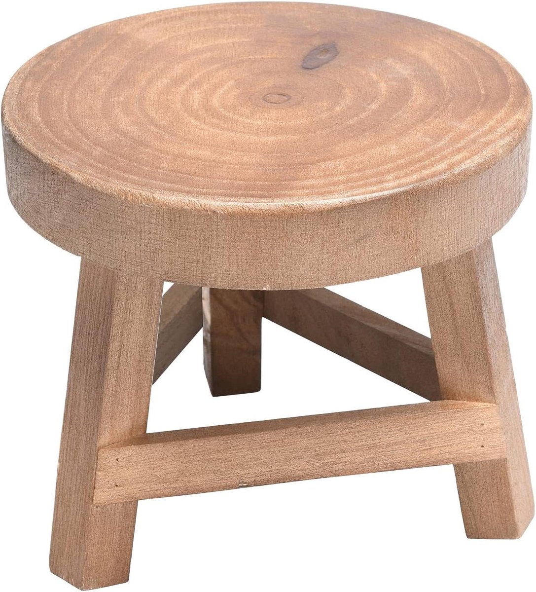 Houten Plantenstandaard - Bloemenkruk Mini Kruk - Planten Decoreren - Massief Hout - 17 x 15 cm - Natuurlijk Hout