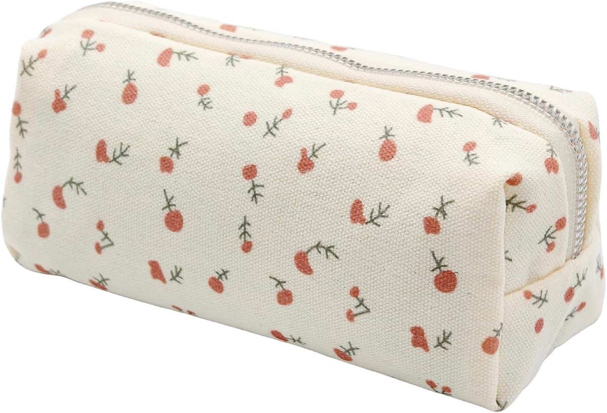 Etui van Canvas met Bloemenprint - Groot Etui met Ritssluiting - Voor School, Kantoor, Cosmetica en Reizen