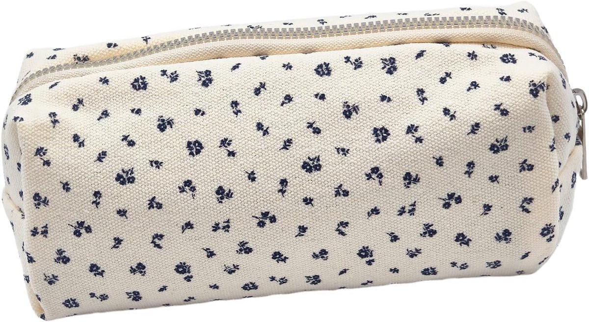 Etui van Canvas met Bloemenprint - Groot Etui met Ritssluiting - Voor School, Kantoor, Cosmetica en Reizen