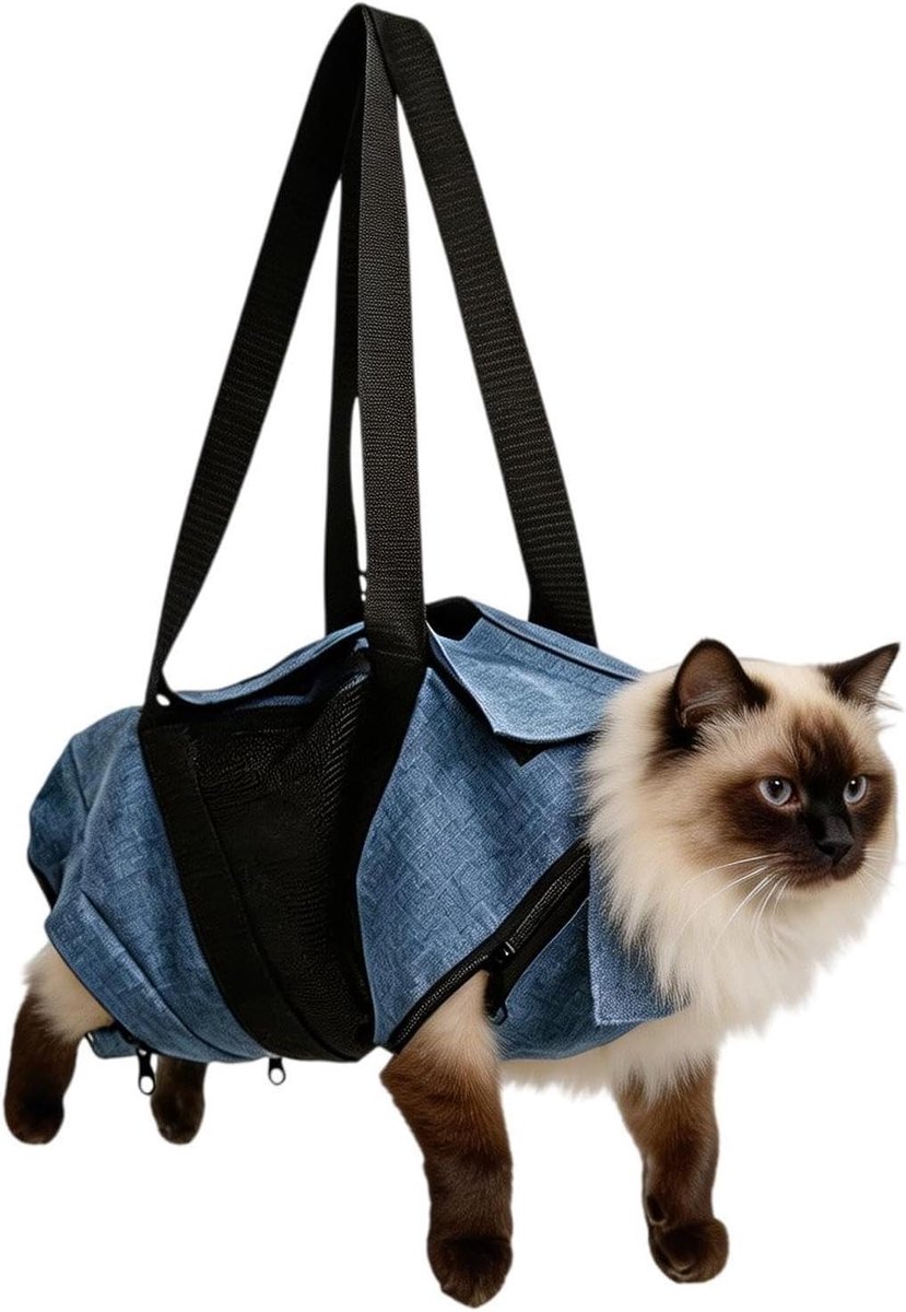 Draagtas Kattenverzorging - Katten Reistas - Veilige Verzorging - Ademend Gaasweefsel - 38 x 21 cm - Grijs
