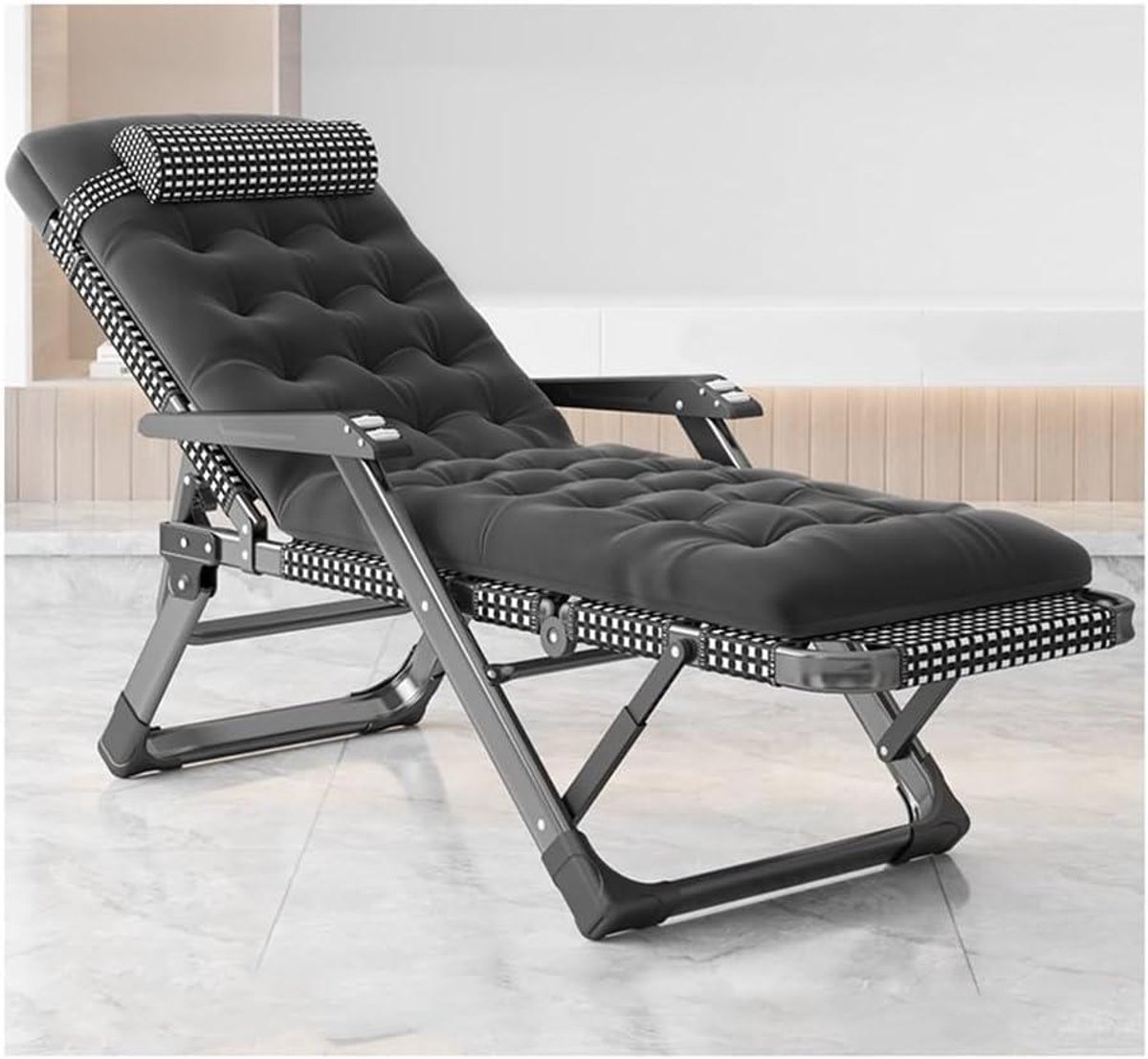 Opvouwbare ligstoel - Camping bed - Ontspannen buiten - 5-niveaus verstelbaar - Ondersteunt 200kg - Geel