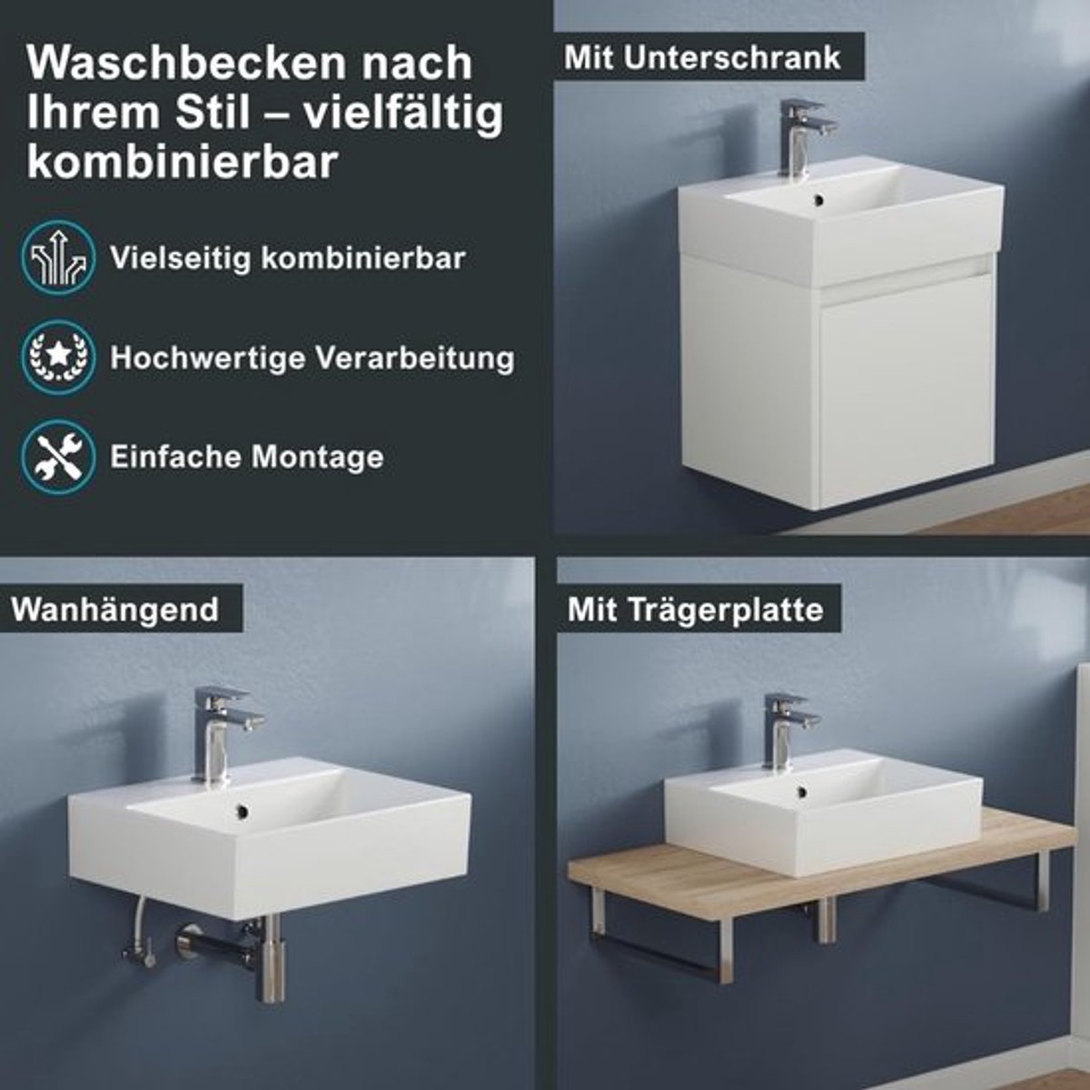Handwastafel 50 cm - Keramiek hoogglans wit - Wandmontage - Ruimtebesparend - Gasten-wc - Bekroond design - Wastafel
