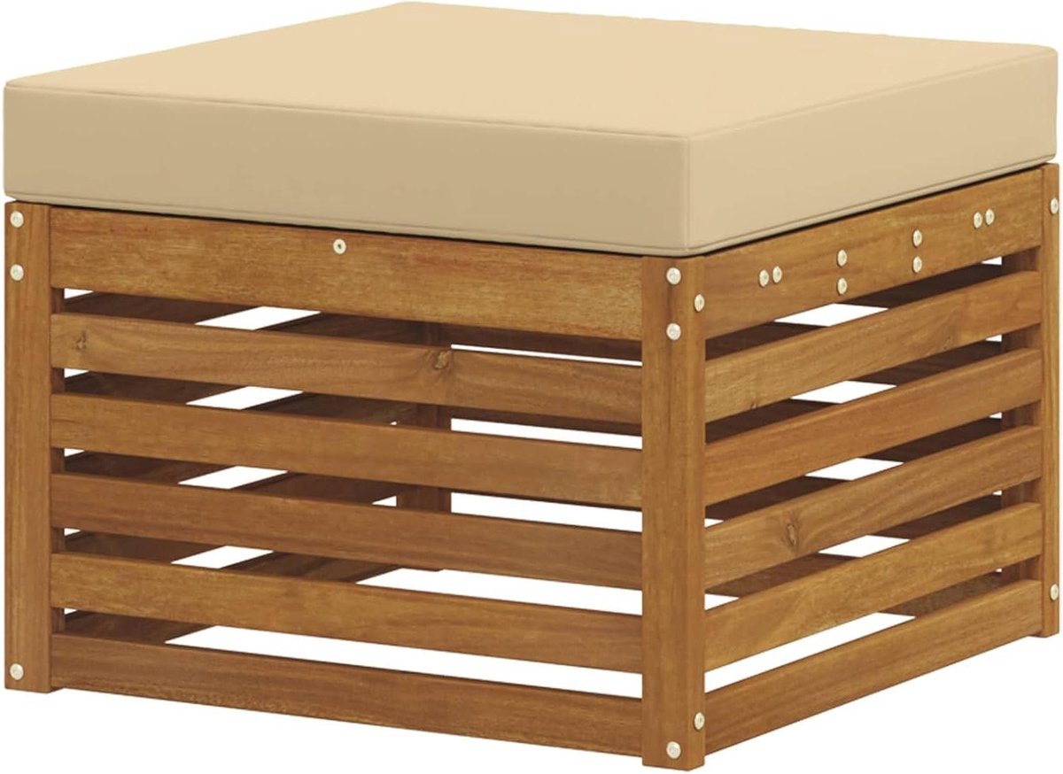 Voetenbank Hout - Hocker Buiten - Terras Ontspannen - Lattenconstructie - 59 x 59 x 37 cm - Natuur