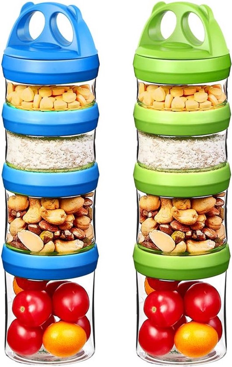 SnelShoppen - Stapelbare Snackcontainers voor Snacks & Dranken, Airtight & Leak-proof, BPA-vrij, 2 Stuks in Blauw & Groen voor Thuis of Onderweg