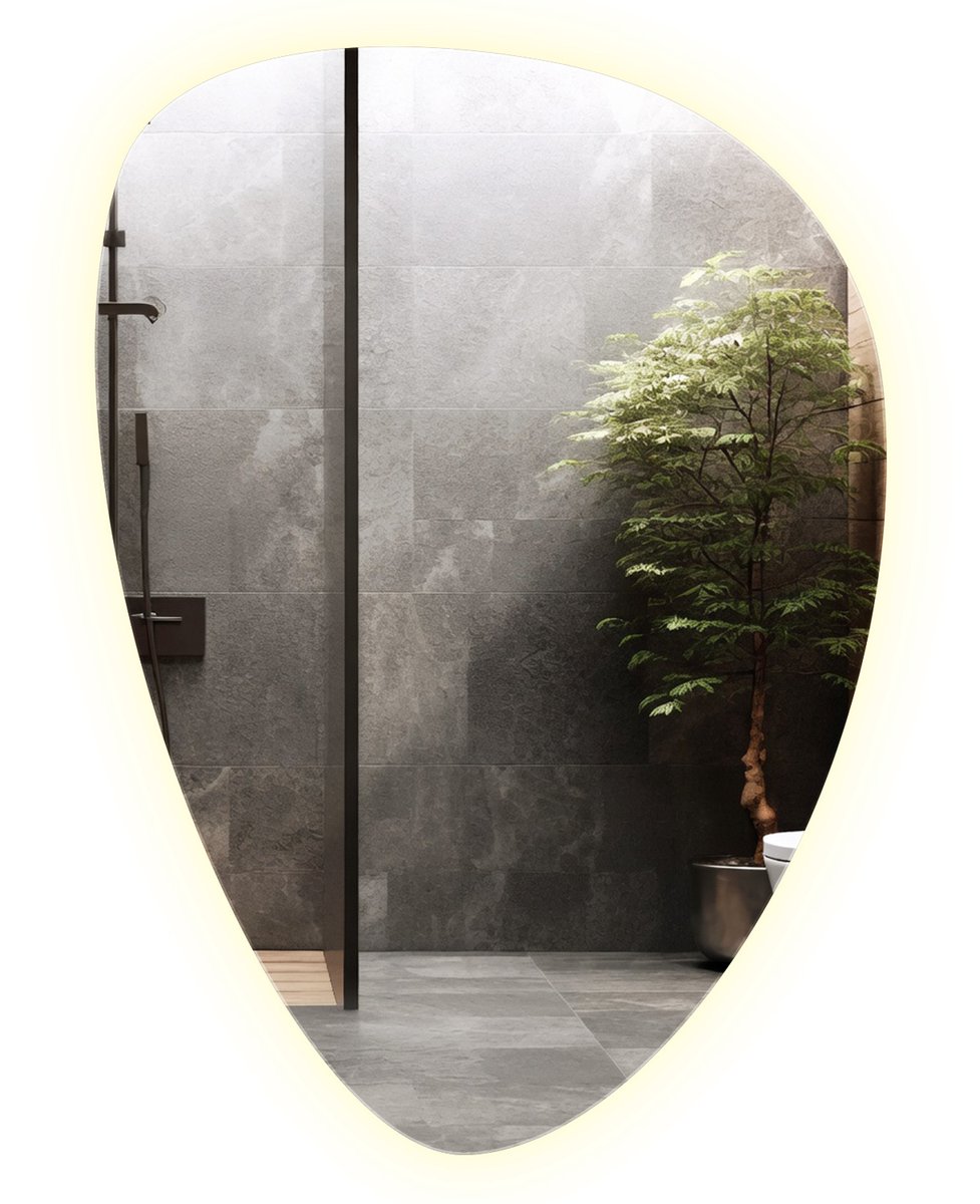 Wallfluent LED Wandspiegel - Asymmetrische Spiegel met Verlichting - 57 x 80 cm - Grote LED Wandspiegel - Asymmetrische Design Spiegel - Badkamerspiegel - Neutraal Wit 4000K