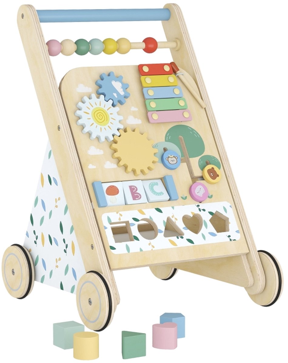 Montessori Loopwagen - Houten Activiteitenwagen Met Blokken - Voor Peuters