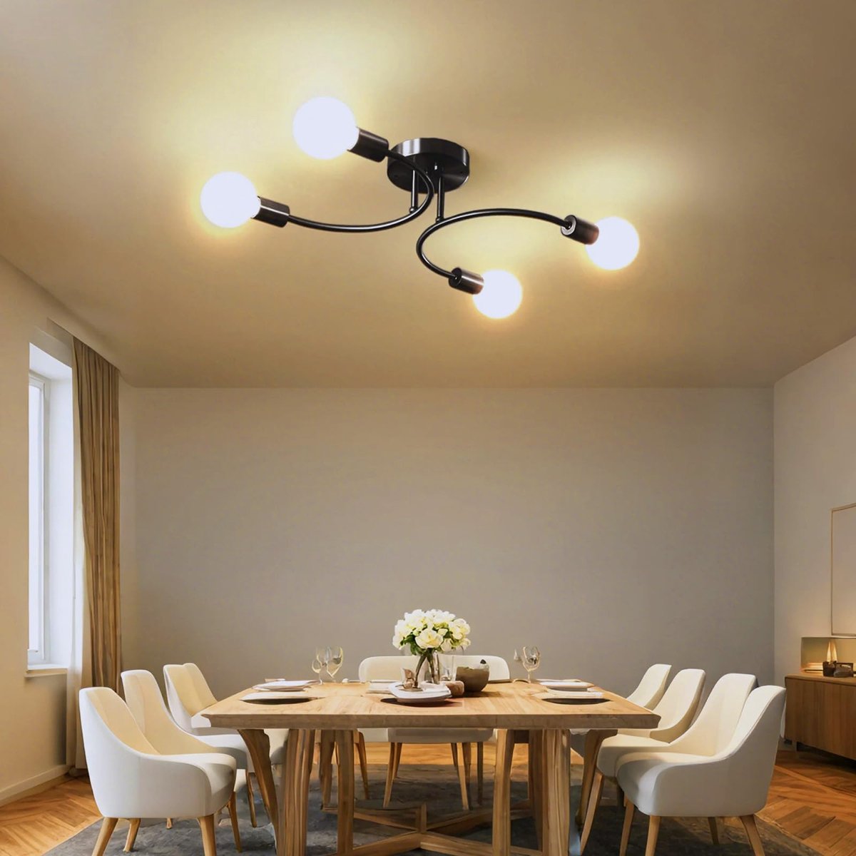 Plafondlamp 4 lampen - zwart industrieel - U-vormig design - ideaal voor eetkamer - SnelShoppen